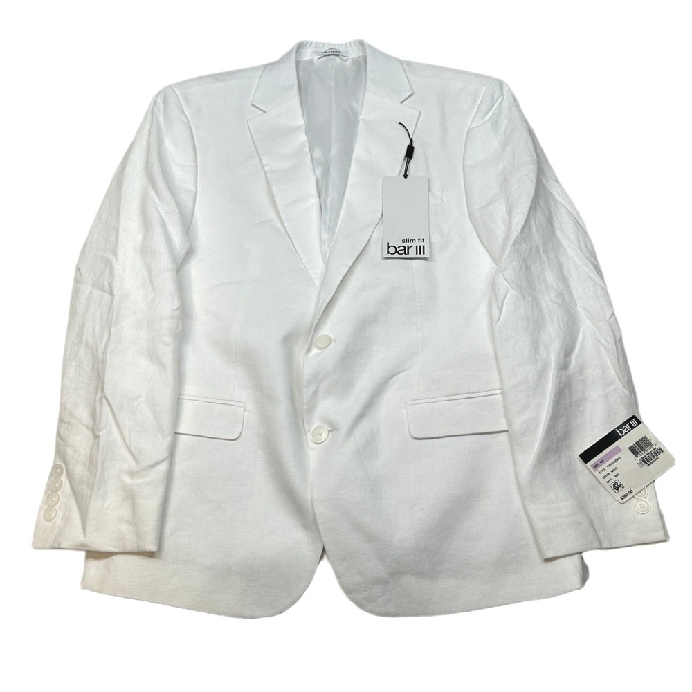 Bar III Linen Suit Jacket Mens 42S White Slim Fit Summer Sport‎ Coat $360 NEW